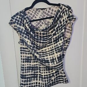 Hugo Boss Blue and White Asymmetrical Fitted Blouse Size 6